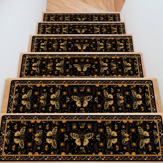 InIsaJace Stair Treads for Wooden Steps, 15 Pack Moth Stair Runners Covers Non Slip Indoor 8" X 30", Washable Carpet Rugs with Silicone Backing for Kids Elders and Dogs