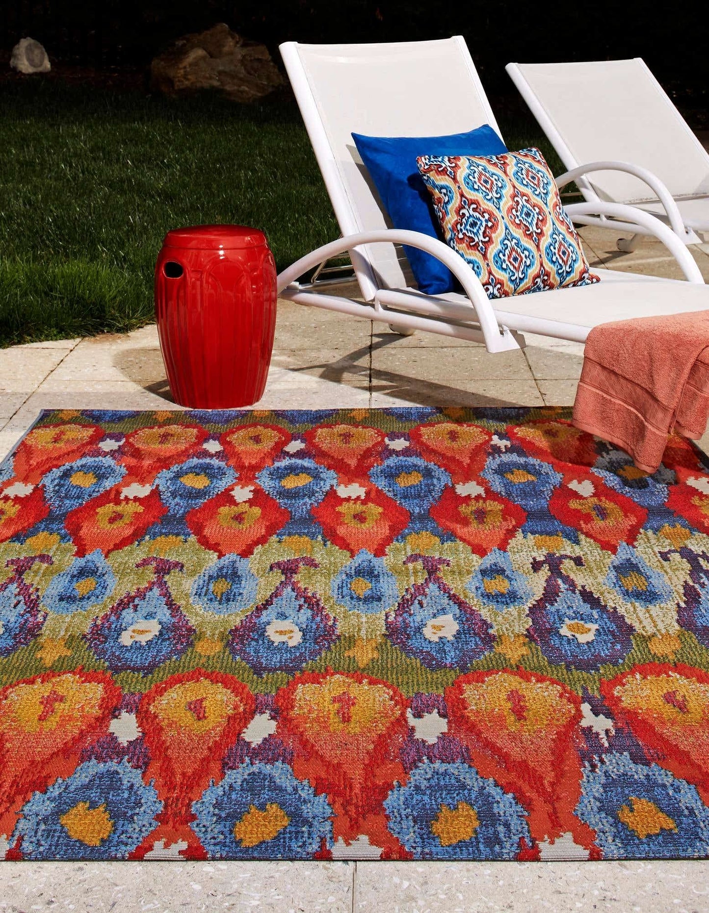 Unique Loom Outdoor Modern Collection Area Rug - Ikat (10' x 14' 1" Rectangle Multi/Burgundy)