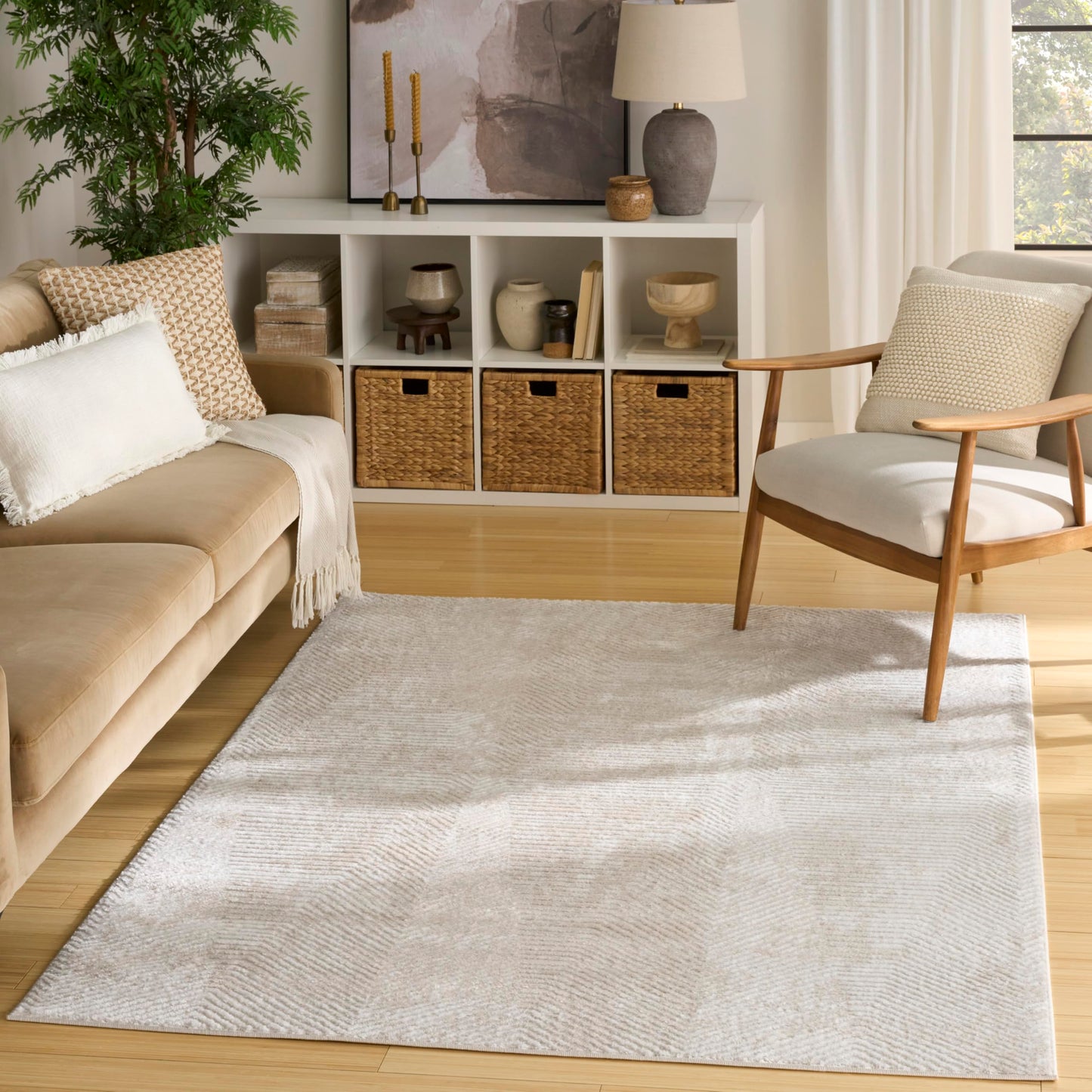 Nourison Home Dekor Ivory Beige 5'3" x 7' Area Rug - Easy Clean, Non Shedding, Bed Room, Living Room, Dining Room, Kitchen (5' x 7')