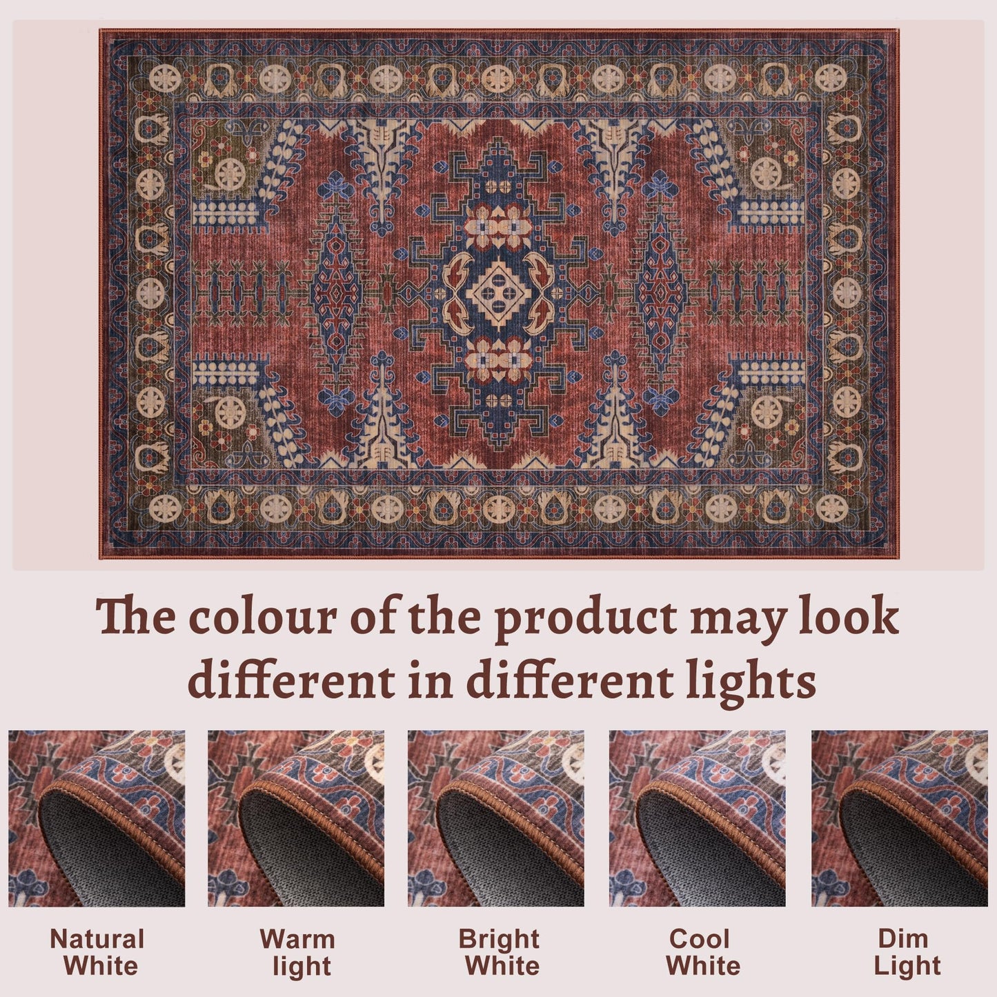 Tangsoo Washable Rug 4x6 Area Rug, Oriental Rug Indoor for Living Room, Non Slip Machine Washable Large Rugs, Soft Print Carpet for Bedroom Dining Room Dorm Office Rust/Tan