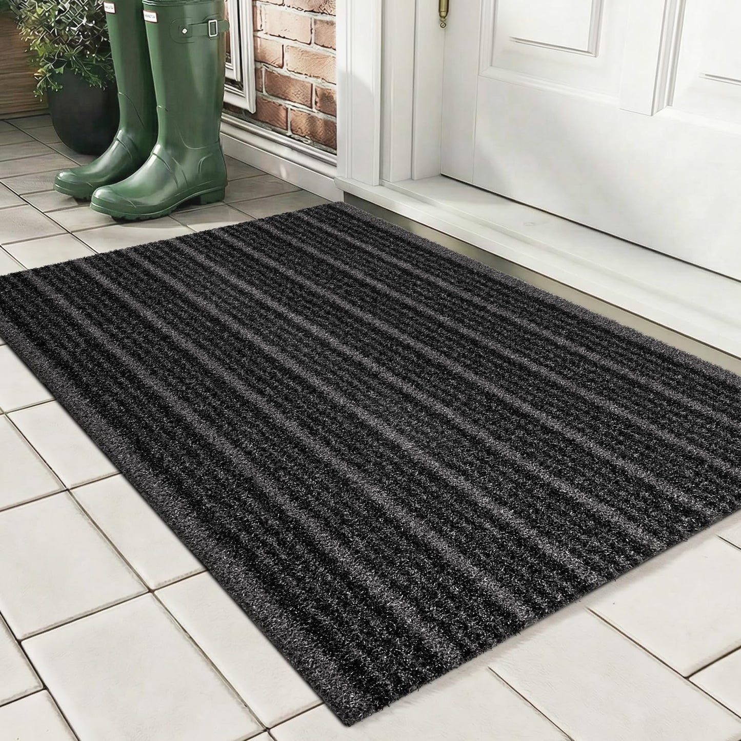 DOMUSTEX Outdoor Front Door Mat 20" x 32", Dirt Trapping Outside Entrance Rug, Non Slip Shoe Scraper, Heavy Duty Commercial Rug for Patio, Garage, Traffic Area, Office, Roll Packing