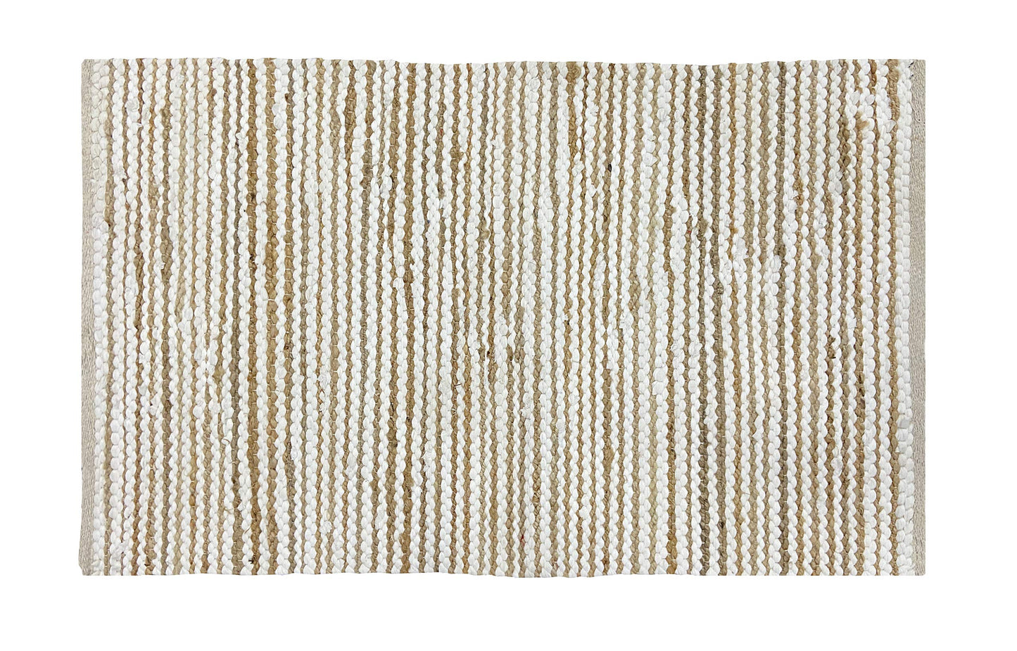 Ramanta Home Jute Cotton Rug 24x36 Inches Natural White, Handwoven Small Farmhouse Stripe Design Floor Rugs for Kitchen, Bedroom, Living Room, Entrance, Indoor | Accent Reversible for Home Décor