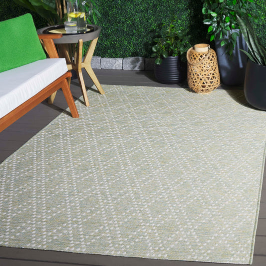 SAFAVIEH Washable Rug Outdoor Sunset Collection - 5'3" x 7'6", Light Green & Yellow, Non-Shedding & Easy to Clean, Ideal for Patio, Backyard, Mudroom (SET850Y)