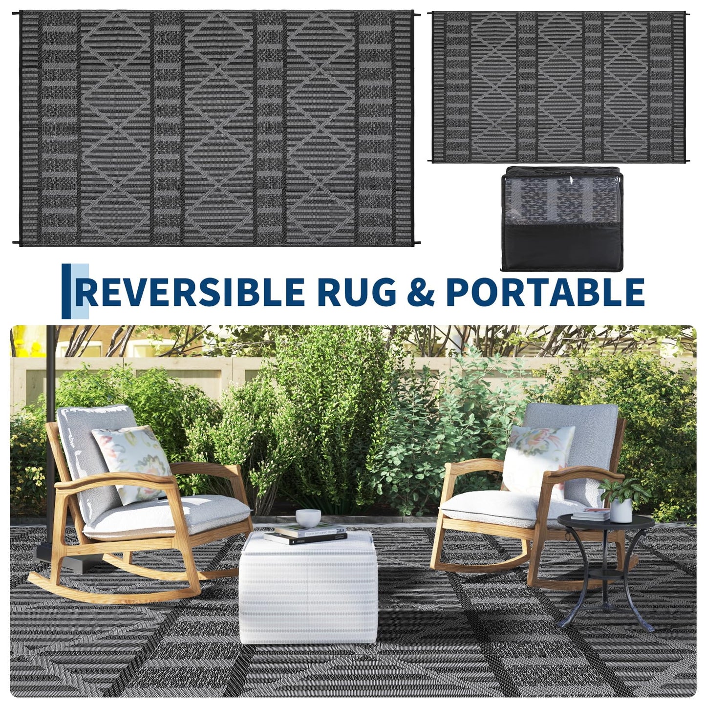 Garvee 9x18 Large Outdoor Rug for Backyard & Patio, Waterproof Plastic Mat for RV Camping, Porch, Deck, Balcony, Reversible Lightweight Carpet, UV Resistant, Easy Clean for Travel & Events