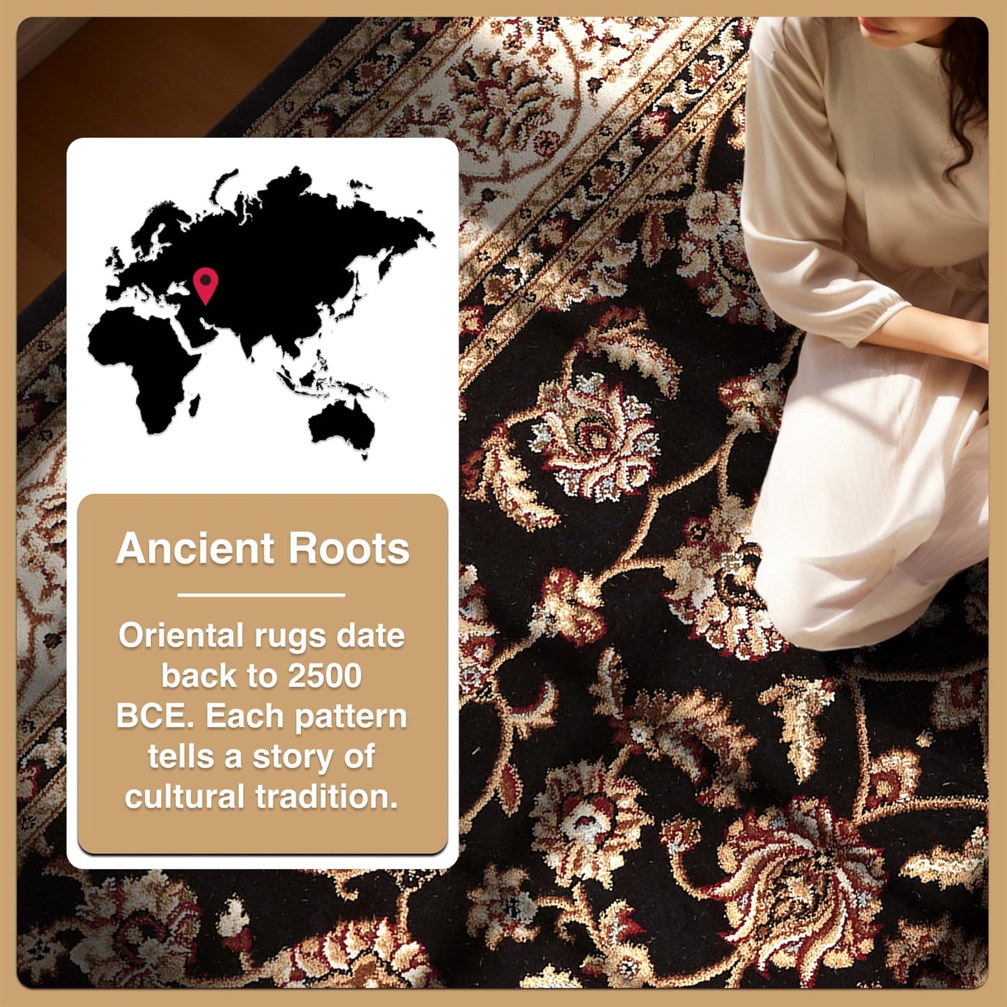 Well Woven Barclay Collection Sarouk Black 5x7 Oval Rug - for Living Room, Bedroom, and Dining Room