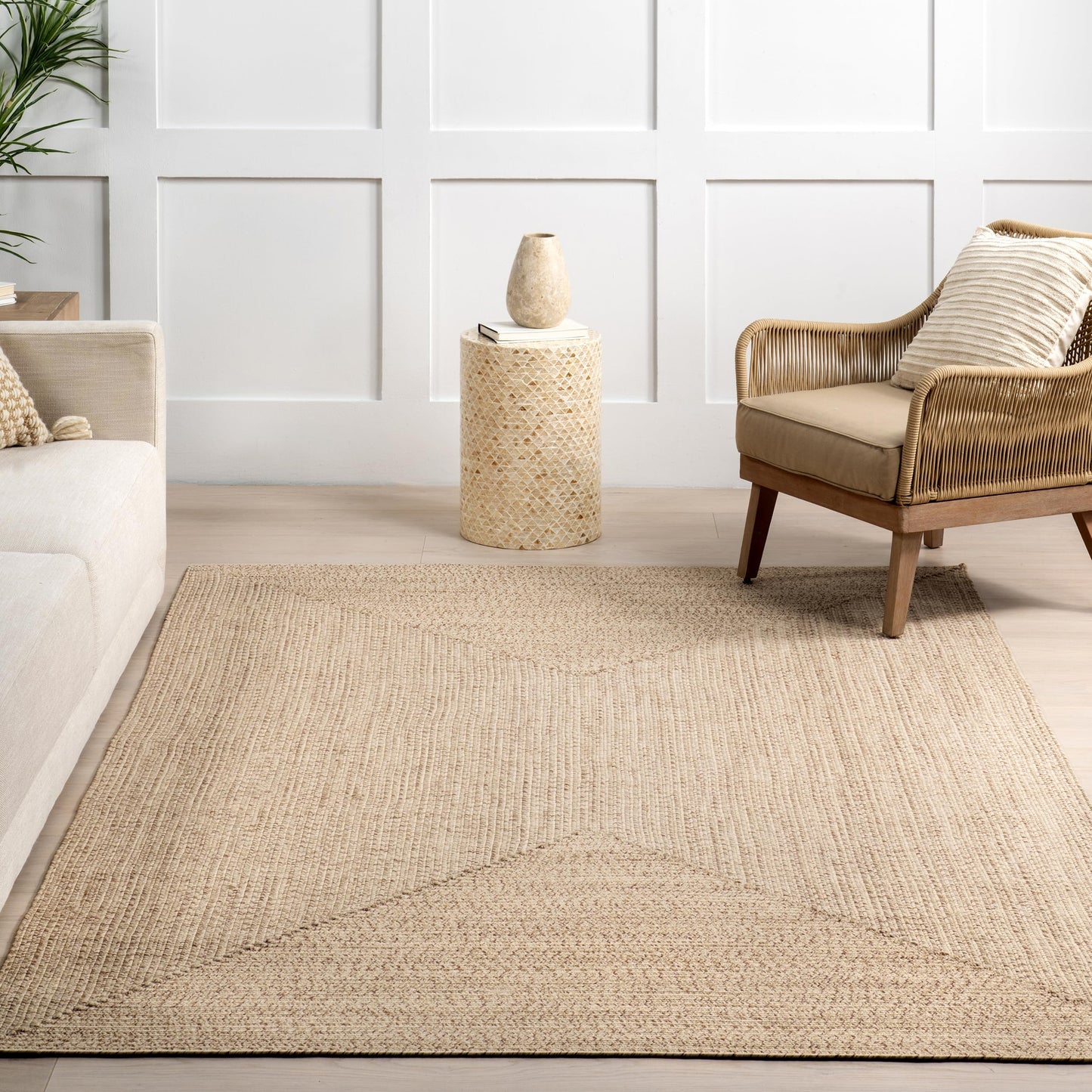 nuLOOM 2' x 3' Solid Hand Braided Indoor/Outdoor Area Rug, Pet-Friendly, High Traffic, Weather Resistant, for Patio, Balcony, Bedroom, Living Room, Dining Room, Wynn Tan