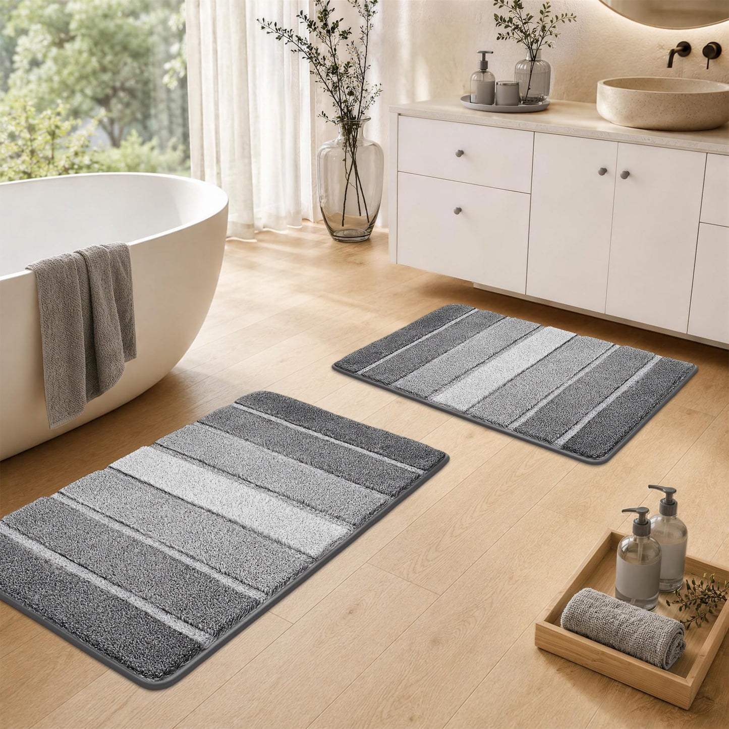 COSY HOMEER Bathroom Rugs 24 x 17, Ultra Soft Absorbent Bath Mat, Non-Slip TPR Backing Stays in Place, Machine Washable Shaggy Rug for Bathroom Floor, Grey