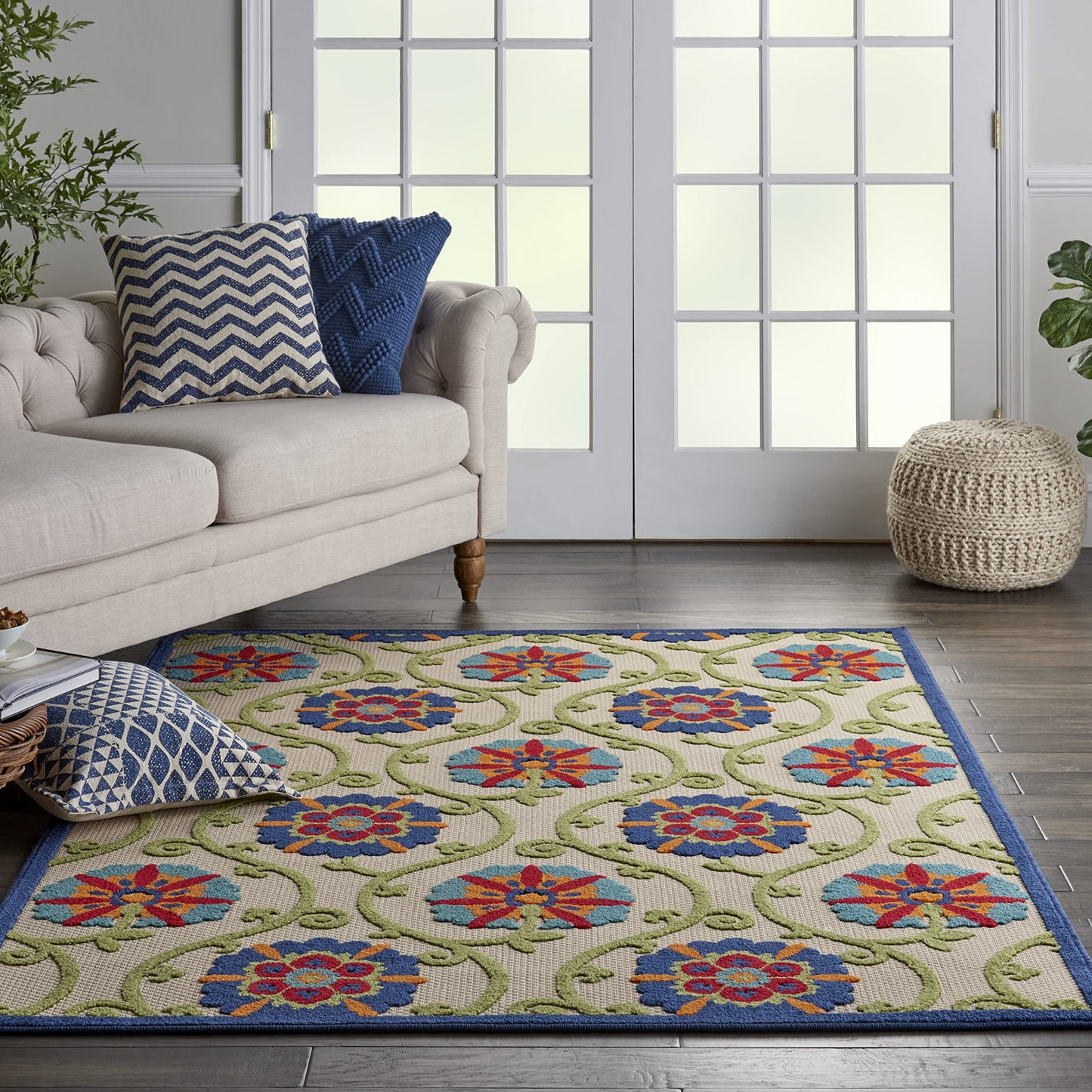 Nourison Home Aloha Blue Multicolor 3'6" x 5'6" Area Rug - Easy Clean, Non Shedding, Bed Room, Living Room, Dining Room, Kitchen (4' x 6')