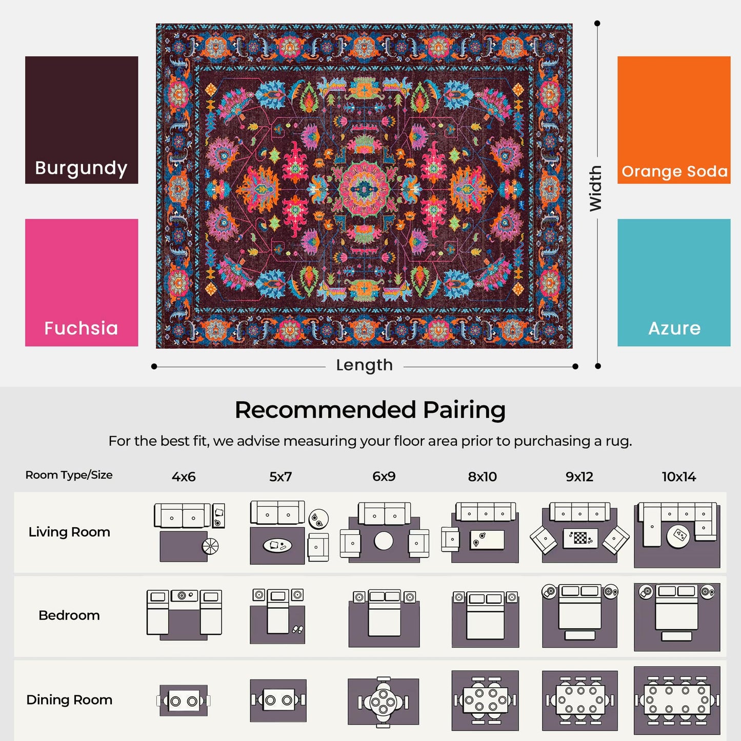 Kokia 9x12 Area Rug, Burgundy/Fuchsia/Orange Soda, Rectangular, Low Pile, Machine Made, Floral, Non-Slip, Washable, Stain-Resistant, Indoor, Home/Area Rugs