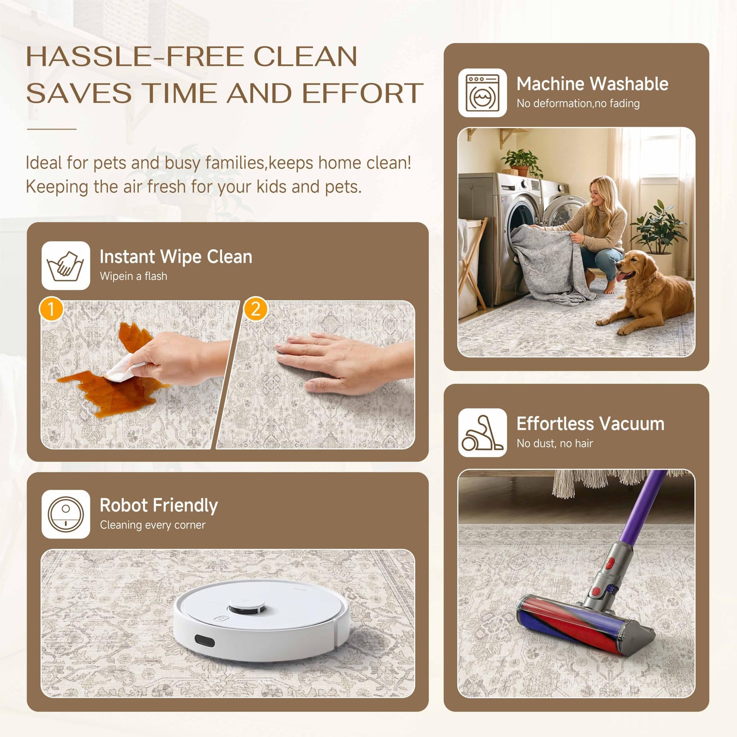 HUGEAR 2x3 Entryway Area Rug Vintage Beige Small Rug Machine Washable Door Mat Neutral Floral Low Pile Carpet Vacuumable Thin Throw Rug Entrance Kitchen Bathroom Bedroom Non Slip Lightweight