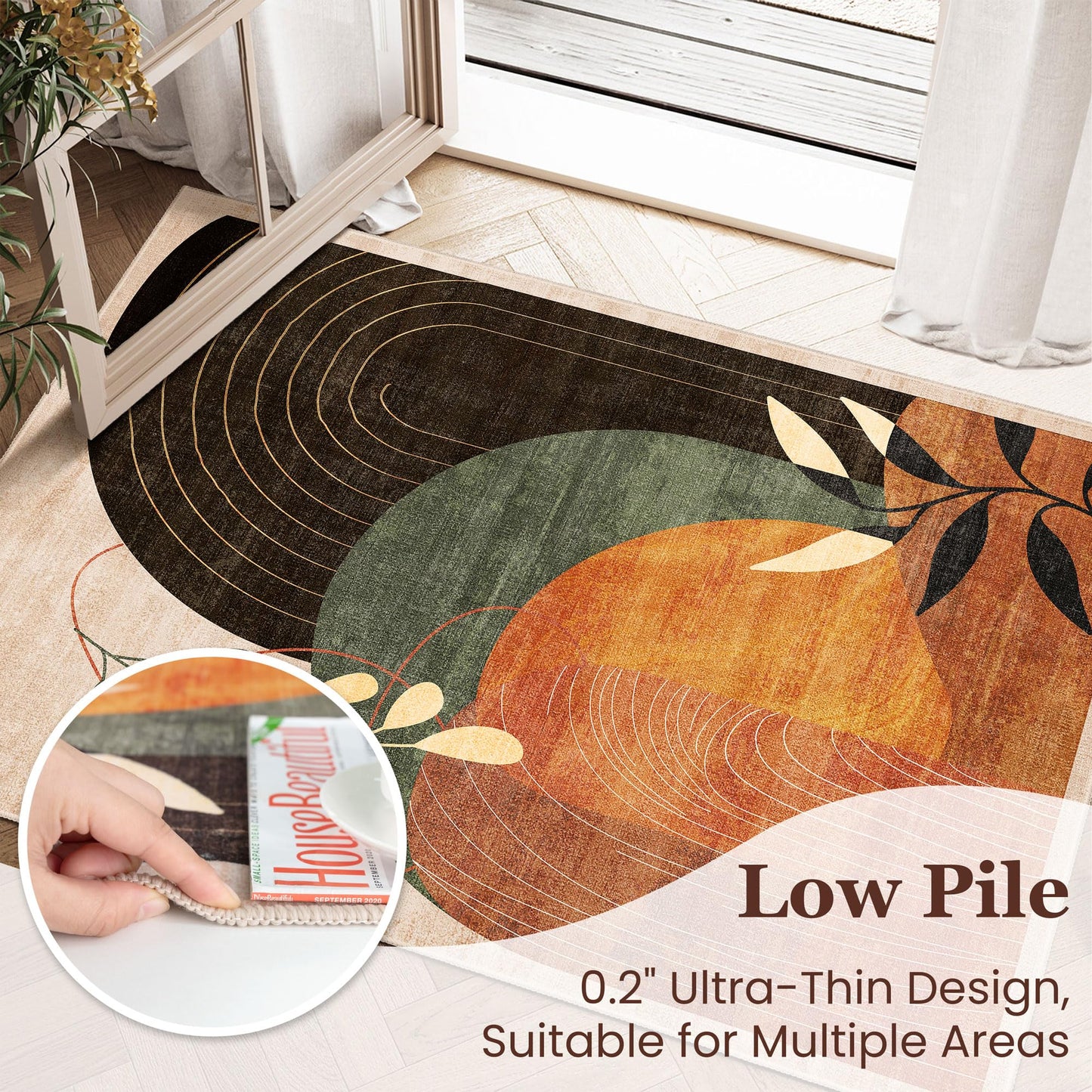 MUJOO 2x3 Washable Rug Small Area Rugs Non Slip Mid Century Modern