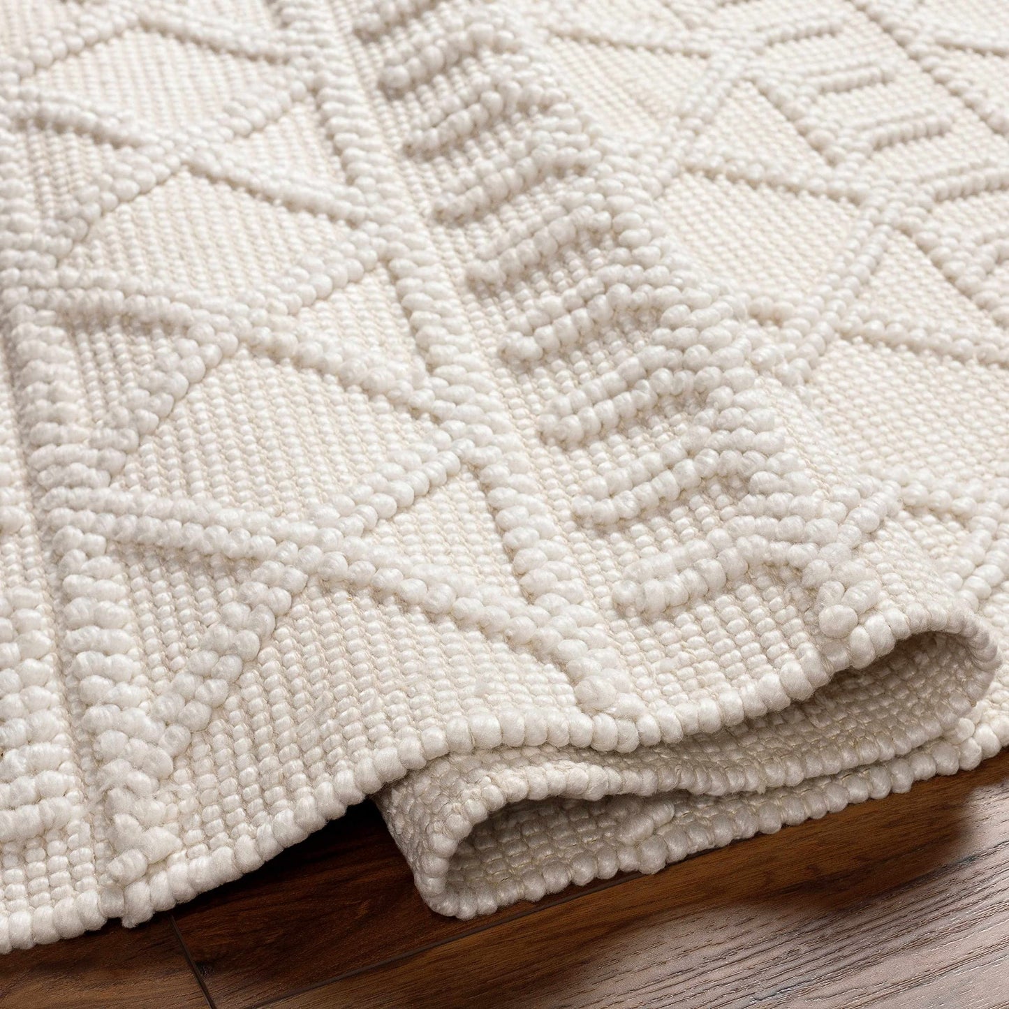 Hauteloom Canta Recycled Material Area Rug - Geometric Diamond Trellis Lattice Greek - Bohemian Transitional Modern Contemporary Farmhouse - Beige, Ivory, Cream, Neutral, Off - 27" x 45"