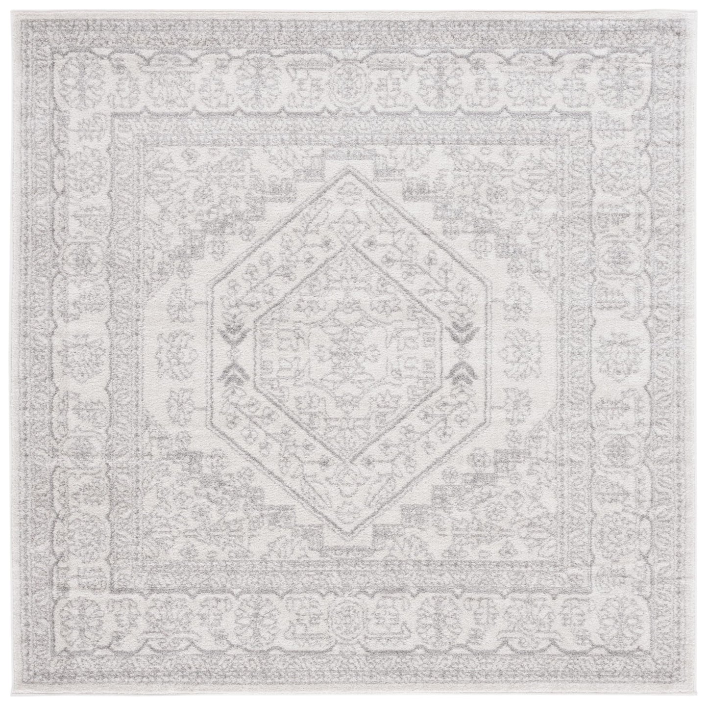 SAFAVIEH Adirondack Collection Area Rug - 8' Square, Ivory & Silver, Oriental Medallion Design, Non-Shedding & Easy to Clean, Ideal for Living Room, Bedroom, Dining Space (ADR108B)