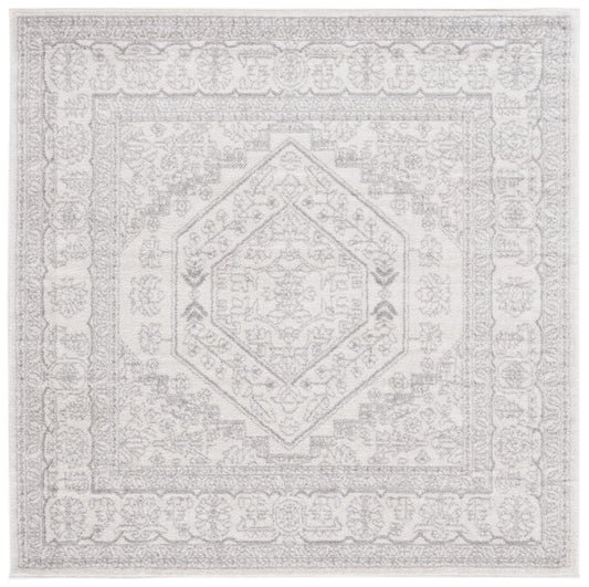 SAFAVIEH Adirondack Collection Area Rug - 8' Square, Ivory & Silver, Oriental Medallion Design, Non-Shedding & Easy to Clean, Ideal for Living Room, Bedroom, Dining Space (ADR108B)