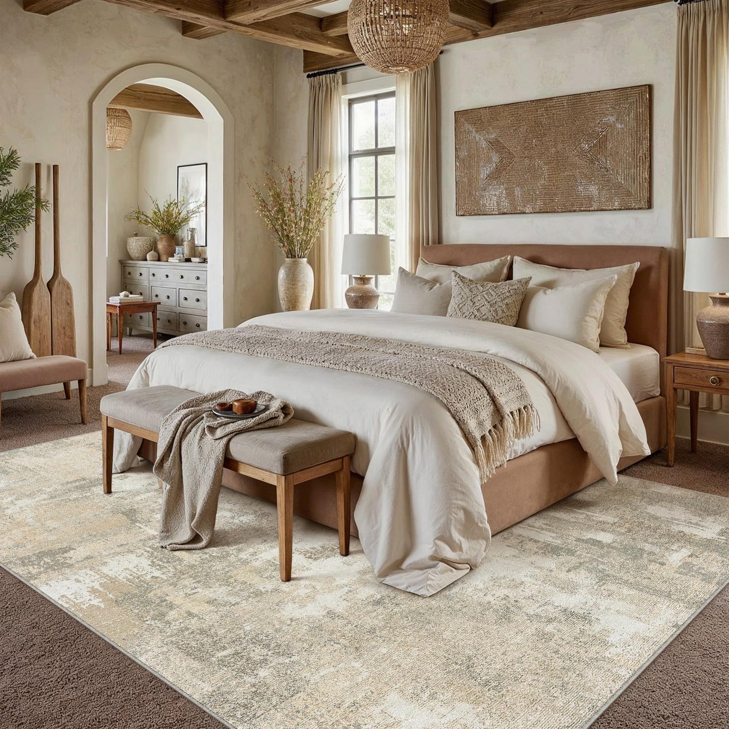 HUGEAR 6x9 Area Rug Beige Abstract Machine Washable Rug Home Decor Modern Living Home Carpet Low Pile Non Slip Throw Rugs for BedHome Dining Home Office Soft Lightweight
