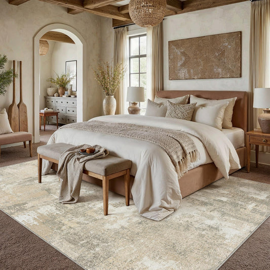 HUGEAR 6x9 Area Rug Beige Abstract Machine Washable Rug Home Decor Modern Living Home Carpet Low Pile Non Slip Throw Rugs for BedHome Dining Home Office Soft Lightweight