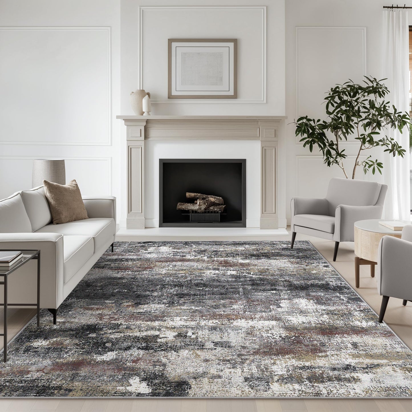 BEIMO Area Rugs 5x7 for Living Room Bedroom, Modern Abstract Machine Washable Soft Dark Gray Rug, Floor Carpet with Non Slip Backing for Dining Room
