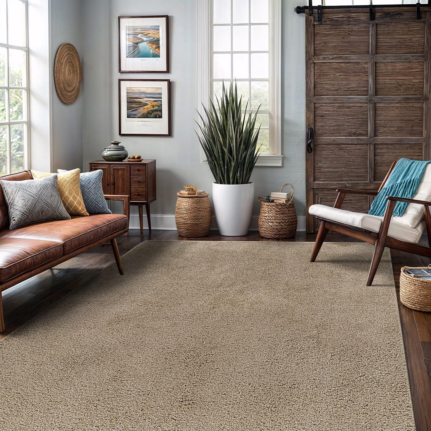 Area Rug 3x5 Beige Washable Indoor Rug Ultra Plus 0.75 in Thick Pile Solid Non Slip Easy to Clean Non Shedding Indoor for Living Room Bedroom Kitchen Dining Room or Hallway (3 X 5 Beige)