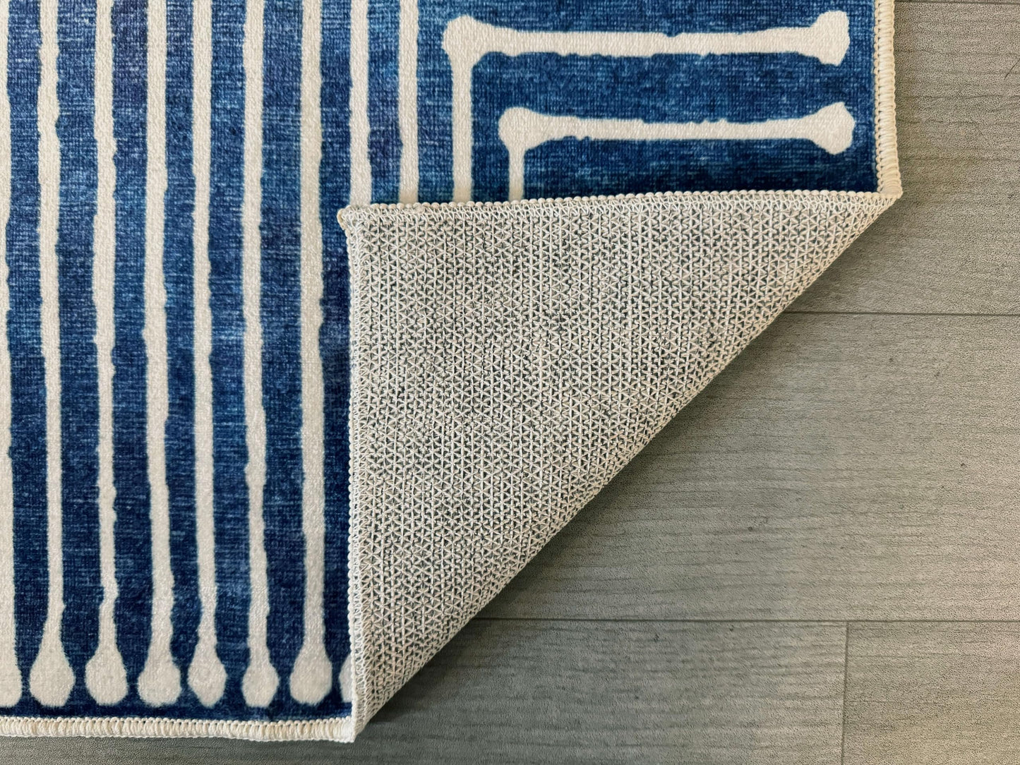 GLN Rugs Contemporary - Assos - Machine Washable Area Rug, Modern Washable, Non Slip, Low Pile Area Rug, Entryway, Hallway, Kitchen Rug - Easy Clean (3' x 5' Lines Blue)