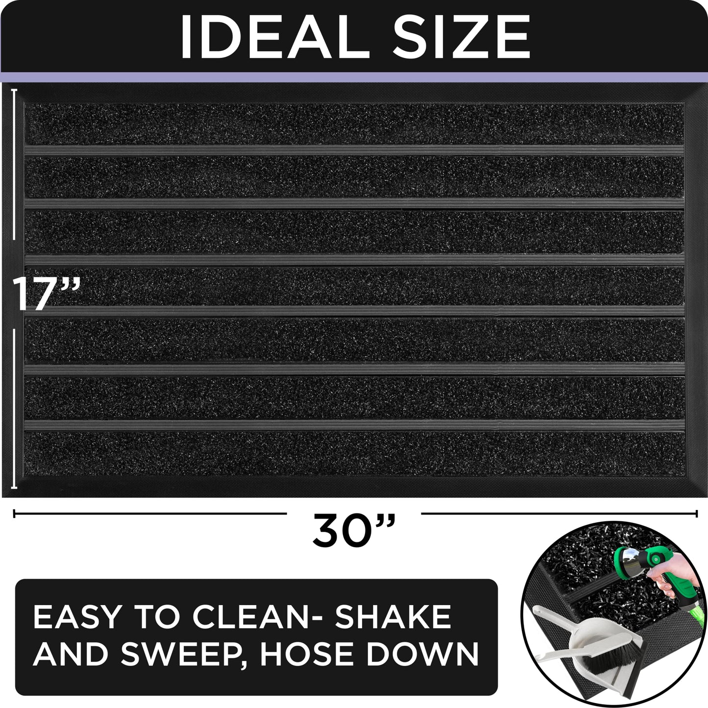 ubdyo Extra Durable Door Mat - Dirt Trapping Outdoor Welcome Mats - Non-Slip Outdoor Indoor Entrance - Low Profile Front Doormat (30" x 17", Bright Black)