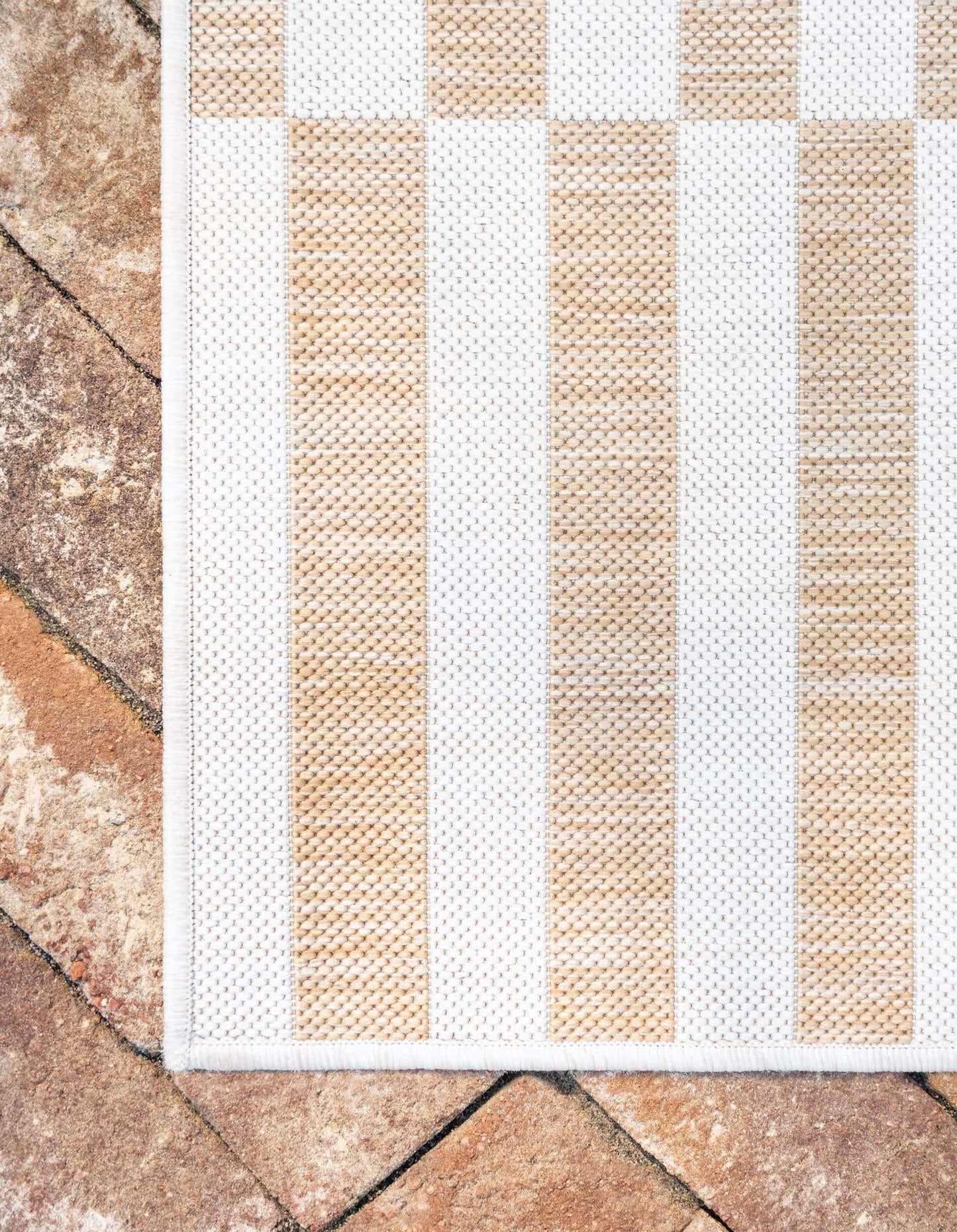 Unique Loom Outdoor Collection Classic Stripes, Transitional Indoor & Outdoor Area Rug 8' 0" x 11' 0", Light Brown/ Ivory