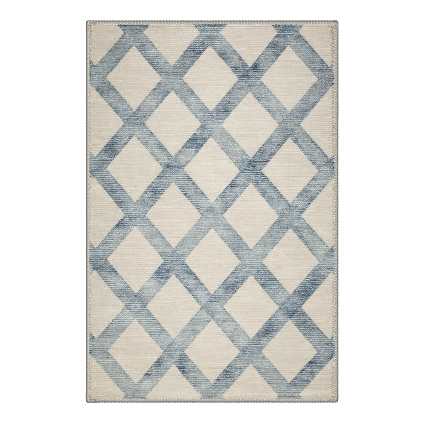 Bavni 2x3 Rug Machine Washable Low Pile Non Slip Backing for Entryway Kitchen Bathroom Front Door, Small Indoor Door Mat with Diamond Lattice Print Pattern, Dusty Blue
