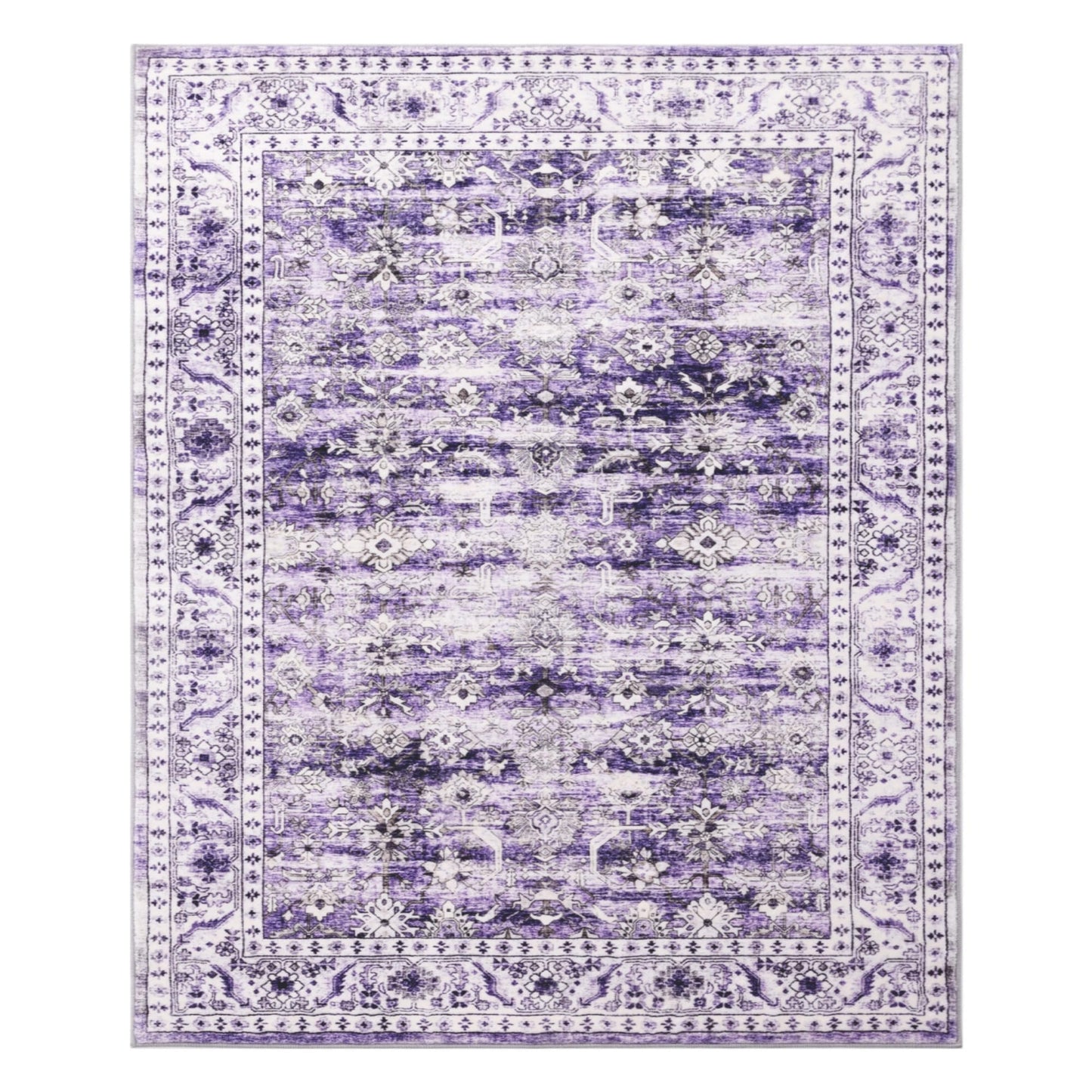 Carvapet 6x9 Area Rug - Large Dark Blue Vintage Floral Rectangular Carpet Low Pile, Non Slip Rubber Backing Machine Washable Mat for Living Room Bedroom