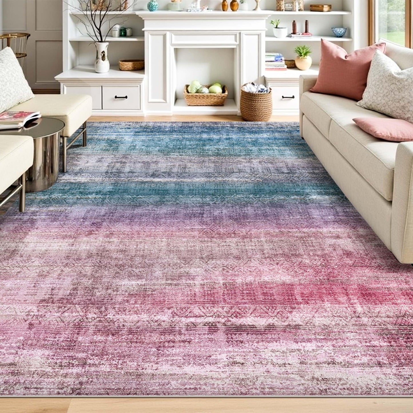 Kokia Abstract Area Rugs 9x12 Bedroom Washable Decor Low Pile Fluffy Non-Slip Non-Shedding Indoor Red Carpet Foldable Stain Resistant Floor Mat Living Room Dining Room, Oslo Orchid