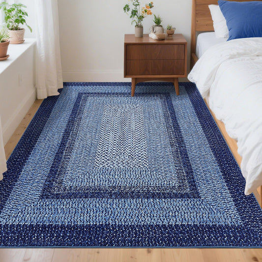 Garvee Printed Rug (Not Woven!) 4x6 Washable Entryway Rug Bedroom Rugs with Non Slip Rubber Backing, Farmhouse Braided Pattern Soft Low Pile Rustic Accent Rugs for Entrance Living Room Home Decor