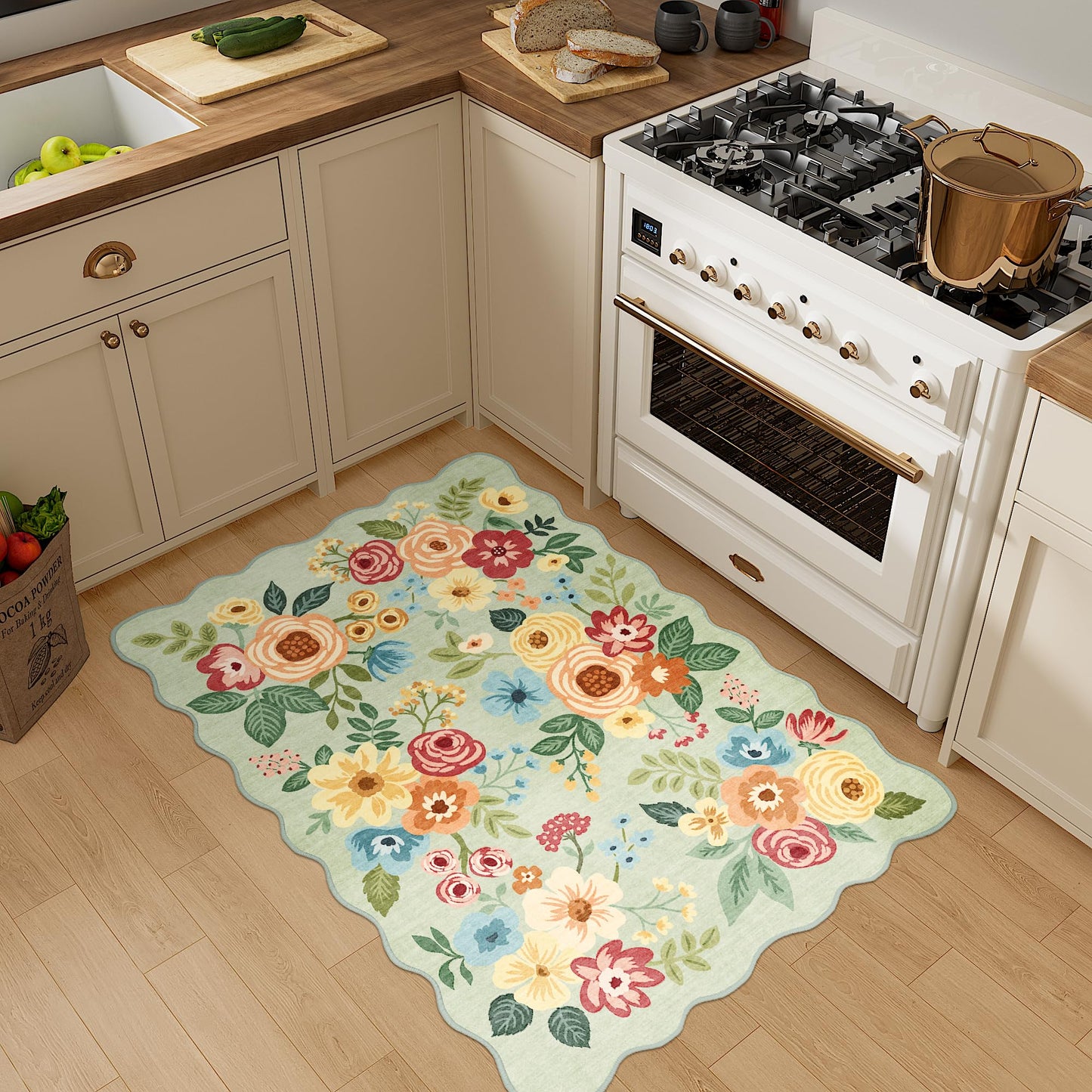 DUKINO 2x3 Entryway Rug, Floral Washable Indoor Door Mat with Non-Slip Backing, Soft Low Pile Small Front Door Throw Rugs for Entryway, Kitchen, Bedroom, Laundry, Bathroom, Green