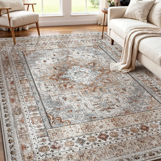 RUGIXE Area Rug 6×9 Foldable Machine Washable Living Room Area Rug, Machine Washable Anti-Slip Retro Rug, Low-Density Lightweight Chenille Printed Rug, Bedroom, Dining Room，Rugs for Living Room
