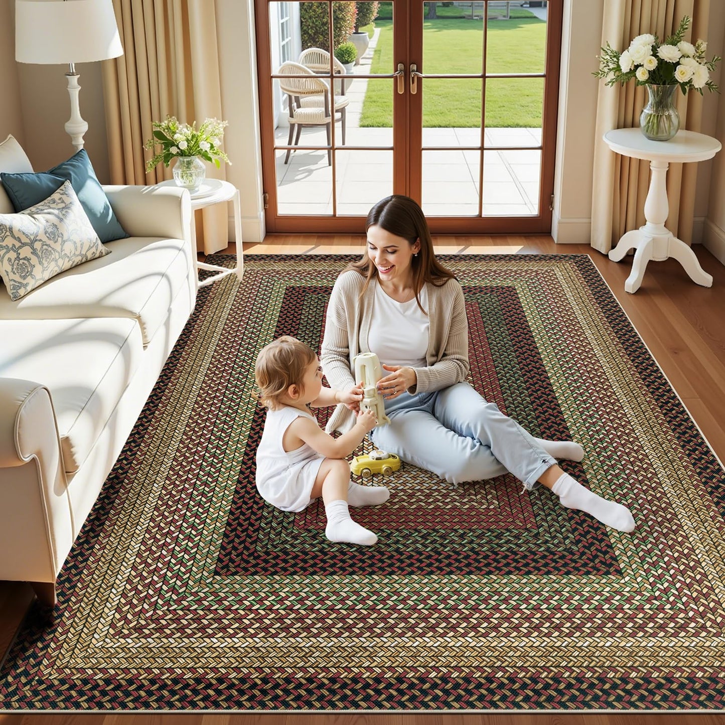 Ileading Faux Braided Area Rug 6'x9' Washable Farmhouse, No-Shed Non-Slip Woven Carpet, Pet Friendly Stain Resistant Jute Style Rug for Living Room Dining Bedroom Office