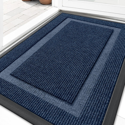 OLANLY Front Door Mat Indoor Outdoor Entrance, Waterproof All-Season, All-Weather Doormat, Sturdy Natural Rubber, Fade Resistant, Low Profile, Easy Clean Patio Porch Entryway Mat, 29.5x17, Blue
