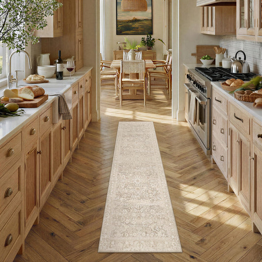 Berthmeer Washable Runner Rug 2x6, Non Slip Low Pile Thin Hallway Kitchen Laundry Room Runners Beige