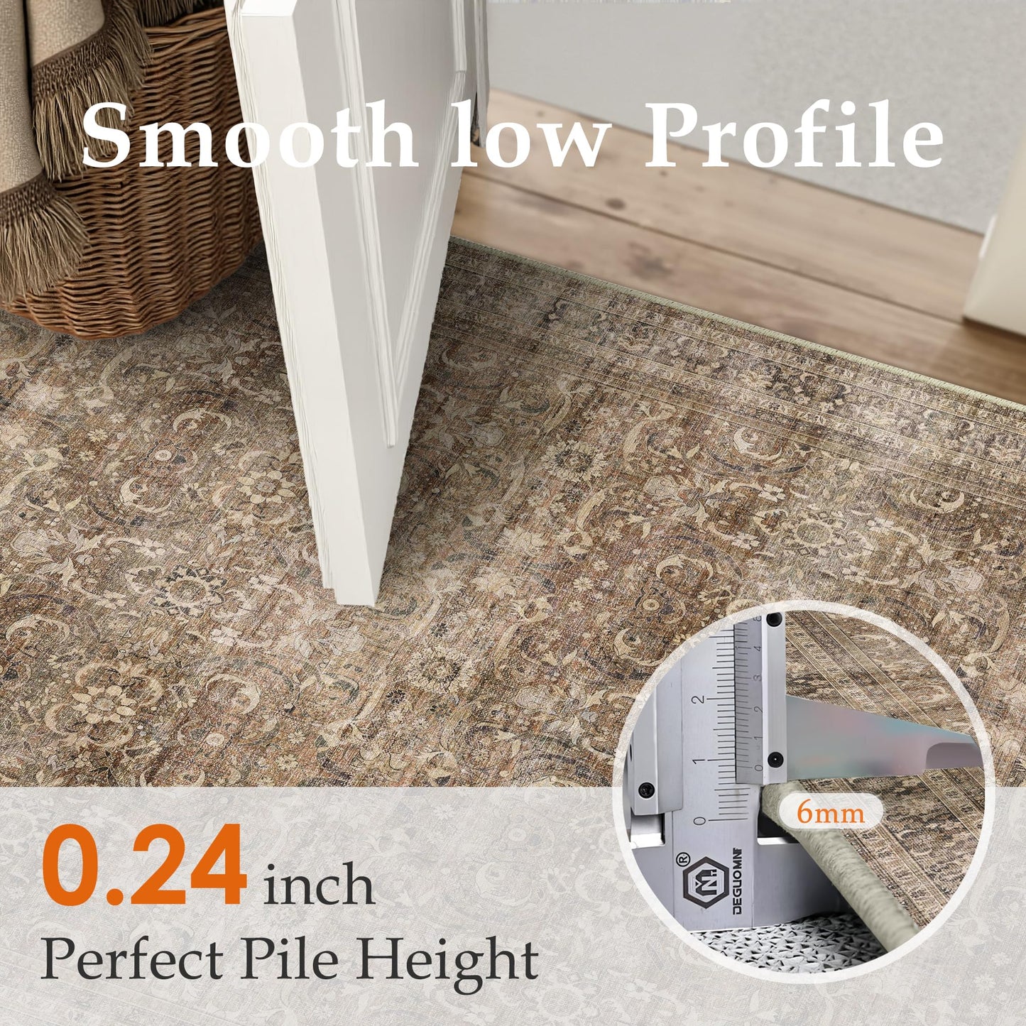 HUGEAR 2'6''x10' Runner Rug Hallway Vintage Brown Machine Washable Retro Floral Low Pile Carpet Distressed Long Throw Rug Bedroom Kitchen Laundry Non Slip Soft Lightweight