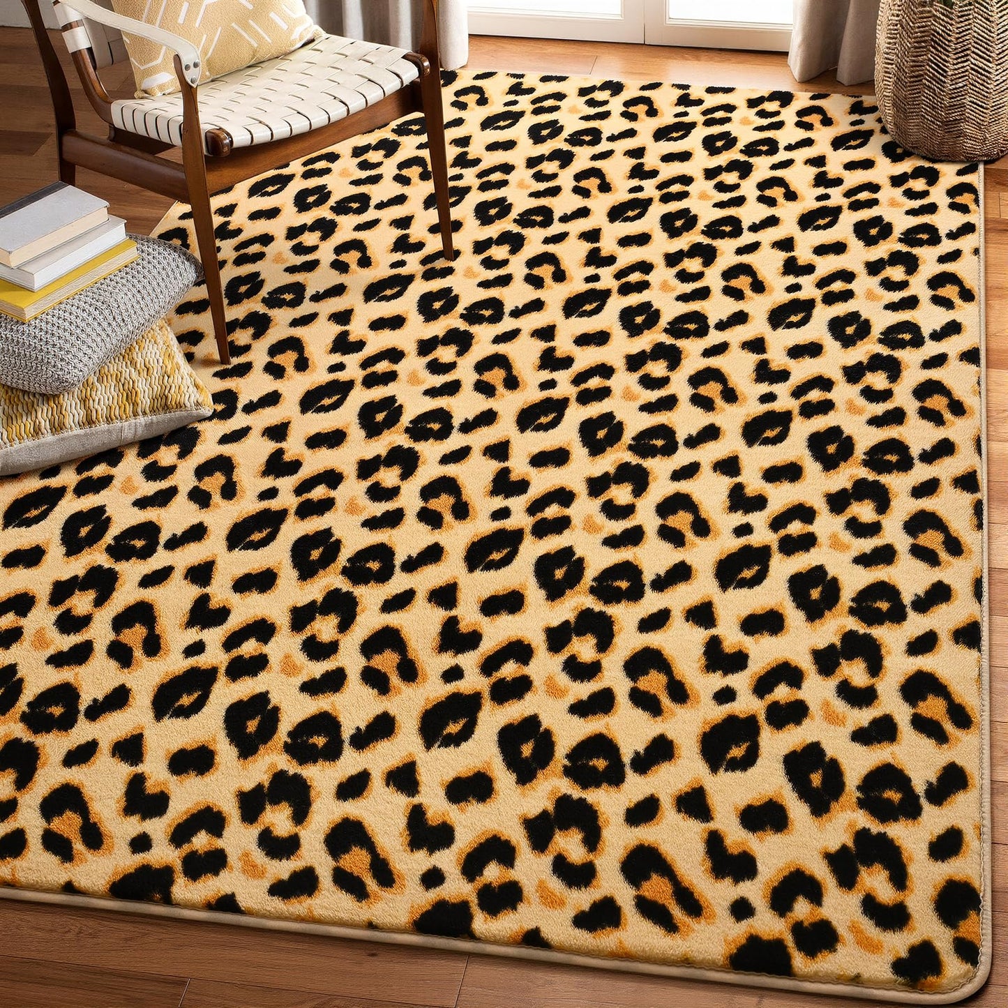 Amearea Soft Leopard Rugs for Bedroom Living Room, 3x5 Modern Cheetah Print Thickened Memory Foam Rug, Fluffy Indoor Washable Animal Rug Carpet for Kids Boys Girls Dorm Nursery Room Home Decor, Khaki