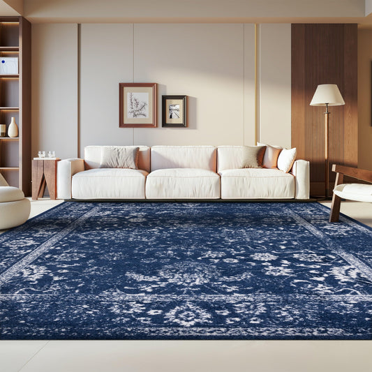 SAFAVIEH Area Rug 8x10 - Adirondack Collection - Large - Navy & Ivory, Distressed Vintage Floral Design, Non-Shedding & Easy Cleaning, Ideal for Living Room, Bedroom, Dining Space (ADR109N)