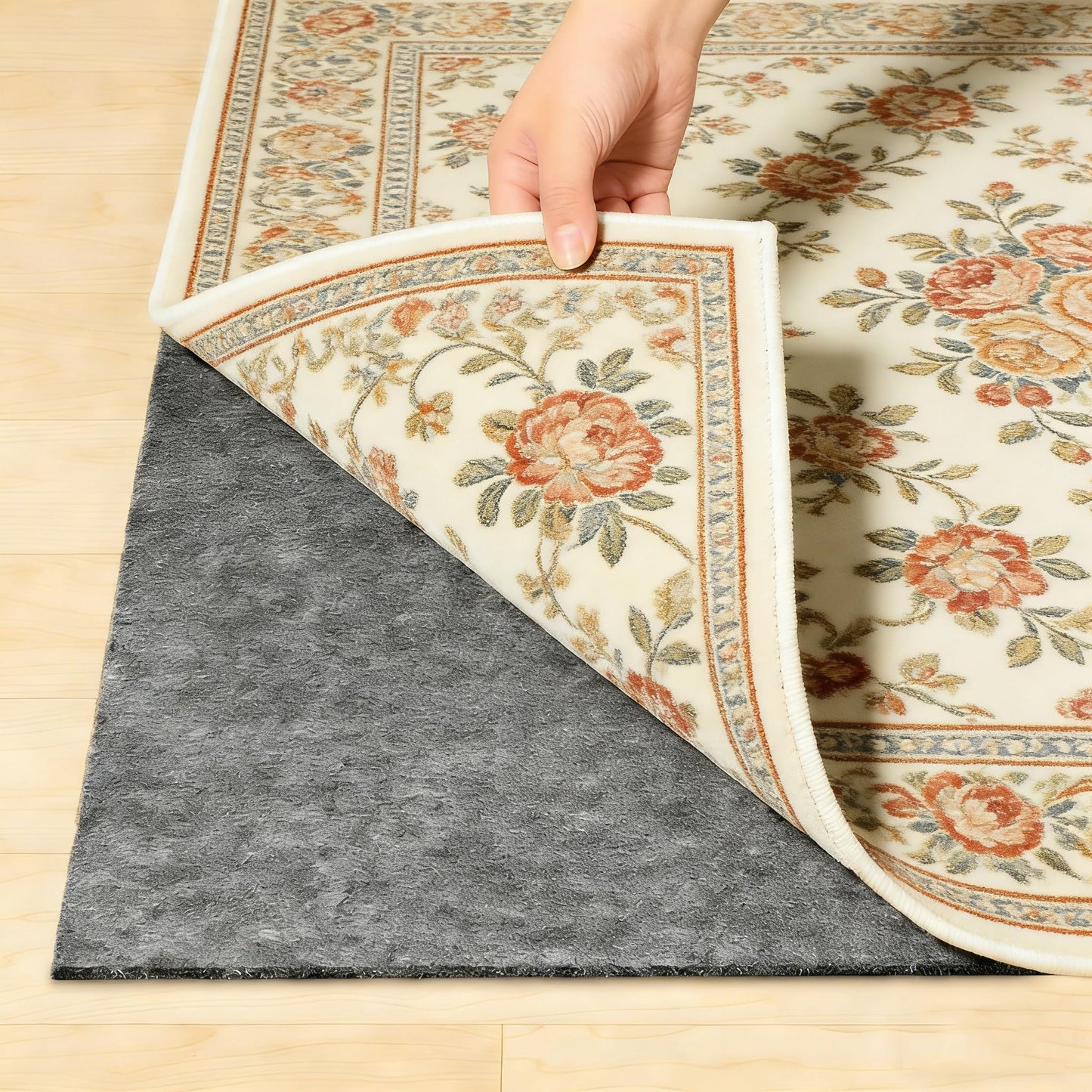 Non Slip Felt Rubber Rug Pad, Thick Felt Rug Pads for Hardwood Floors, Under Area Rugs Protective Cushion Pads for Carpet, Felt and Rubber Underpad for Home Place Surface Safe (Grey, 2' x 4')