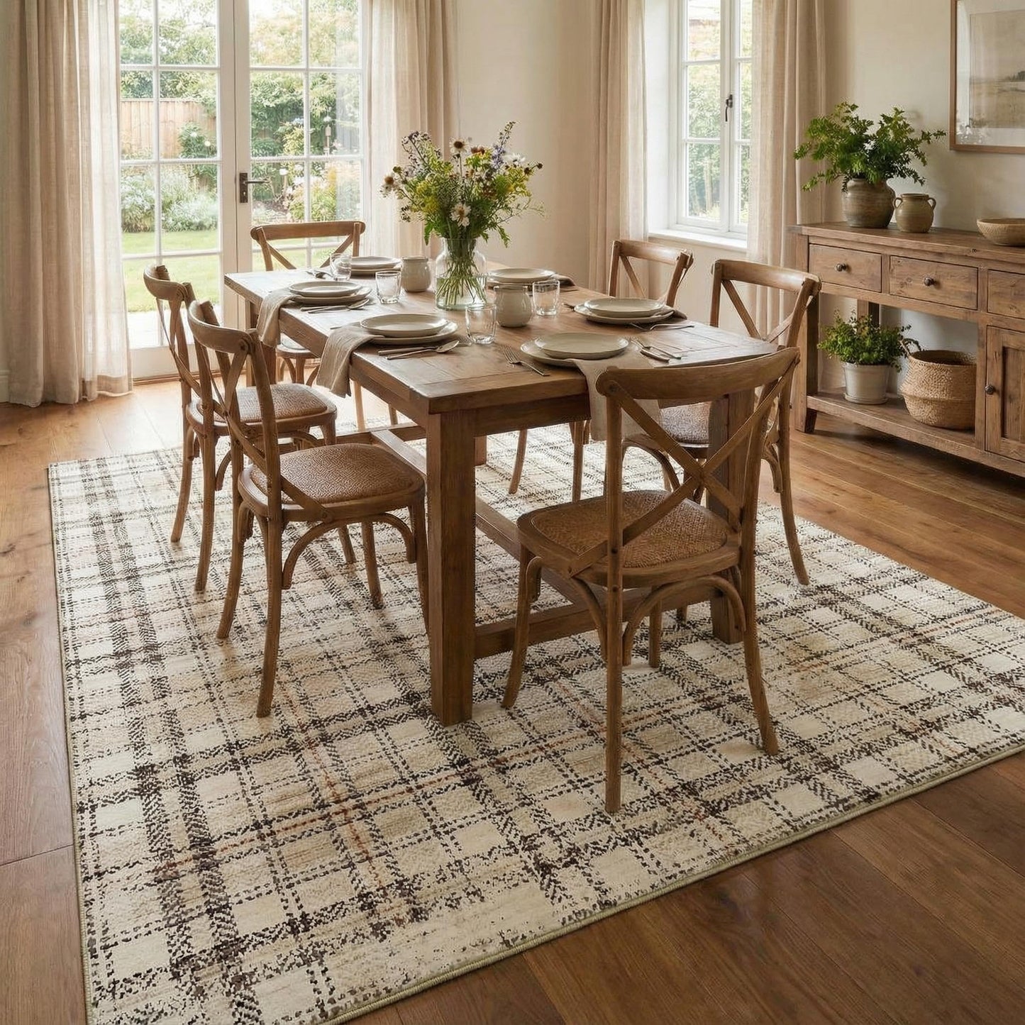 Garvee Washable 8x10 Area Rug for Living Room Non Slip Soft Bedroom Rugs Tartan Plaid Area Rug Non Shedding Low Pile Stain Resistant Carpet for Nursery Dining Room Playroom Office, Beige
