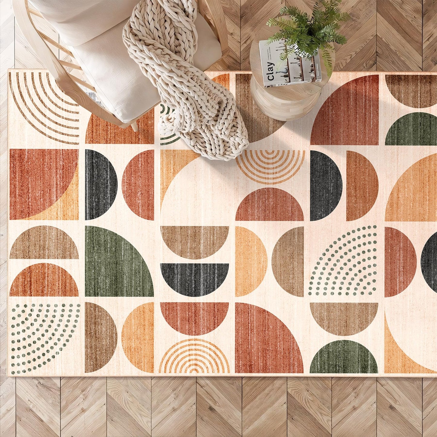 MUJOO 3x5 Rug Washable,Boho Area Rugs for Bedroom Entryway Living Room Bedside,Small Throw Floor Carpet Non Slip Soft Indoor Modern Abstract Bohemian Terracotta