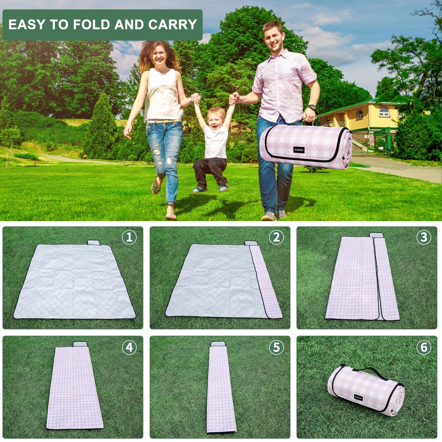 Picnic Blankets Outdoor Blanket Waterproof, 80''x80'' Extra Large Beach Blanket Sandproof Foldable Machine Washable, Vintage Gingham Picnic Mat Grass Lawn Park Family Camping Party Music Festival
