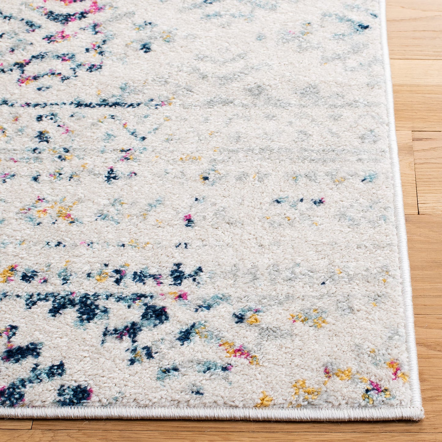 SAFAVIEH Tulum Collection Area Rug - 9' Square, Ivory & Blue, Moroccan Boho Tribal Design, Non-Shedding & Easy to Clean, Ideal for Living Room, Bedroom, Dining Space (TUL272C)
