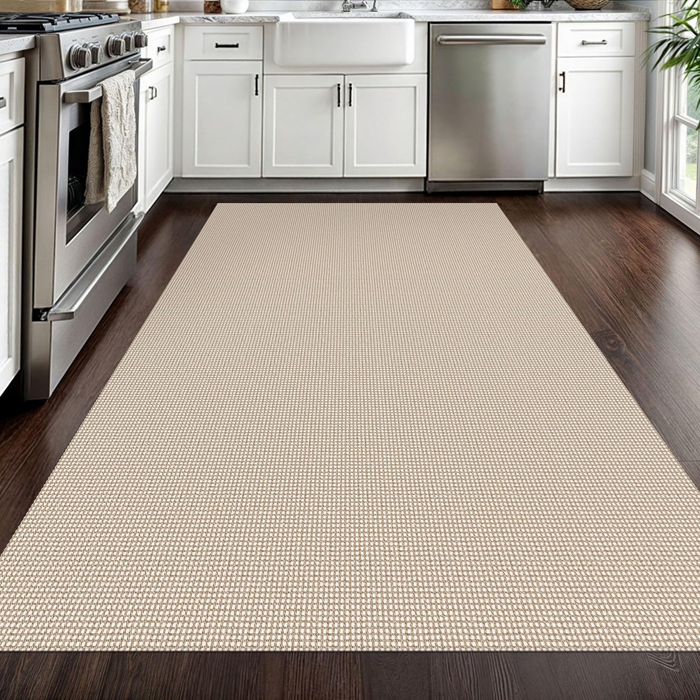 EARTHALL Woven Area Rug 4x6 Ft Washable Rugs for Entryway Non Slip Braided Throw Rugs Bedroom Carpet Cotton Entry Rug Cotton Floor Carpets for Bedroom Dining Room Living Room, Beige/Ivory