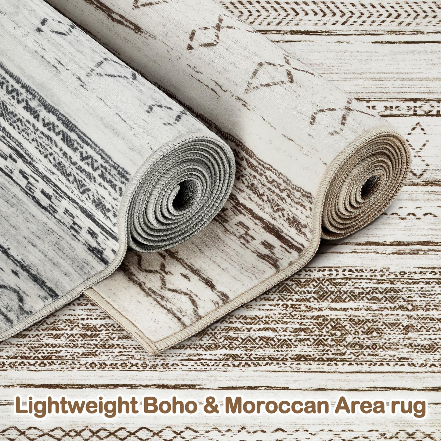 Tortania Area Rug Living Room Rugs - 8x10 Washable Large Soft Neutral Boho Moroccan Bohemian Farmhouse Rug Indoor Floor Carpet for Bedroom Under Dining Table Home Office Decor - Cream Brown