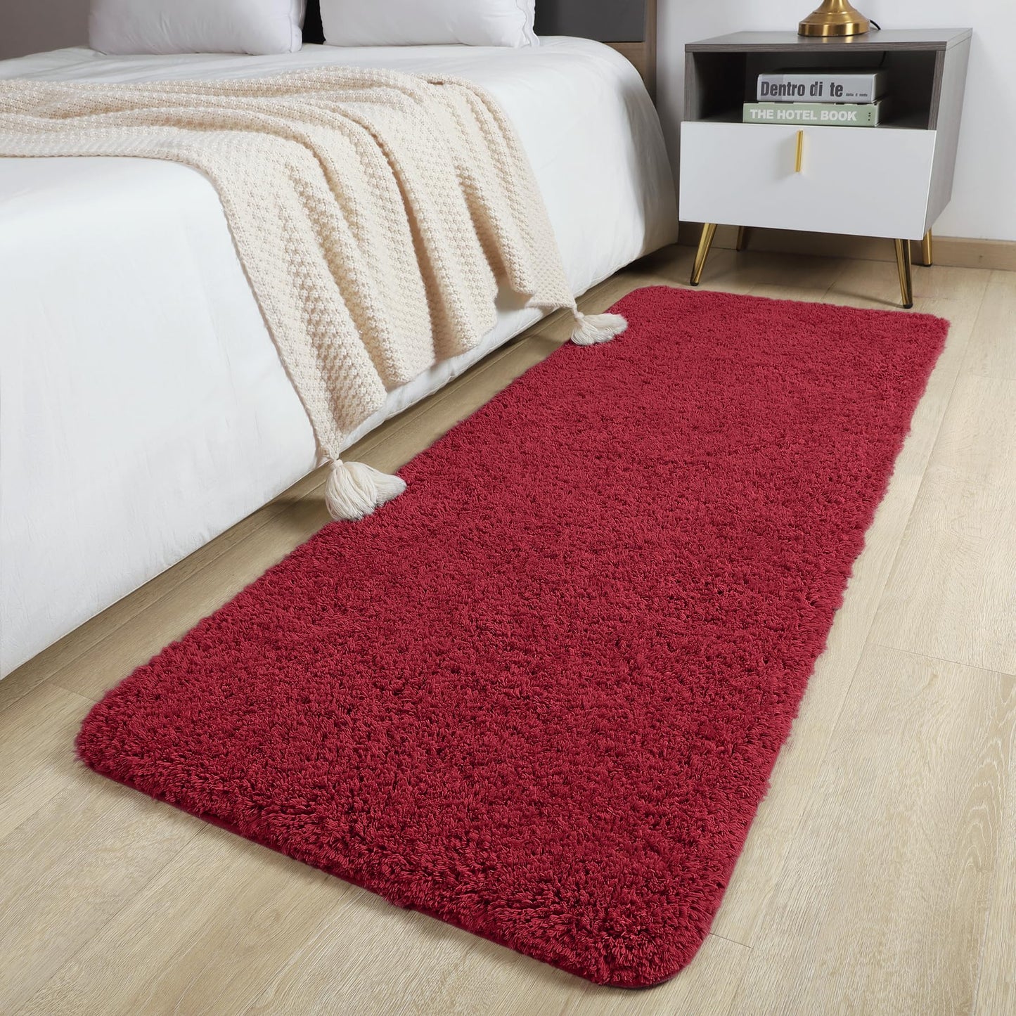 AROGAN Luxury Long Bathroom Runner Rug, 24x60 Inch Thick Soft and Absorbent Microfiber Non Slip Bath Mat, Rubber Backing Christmas Bath Rugs Carpets, Washable Plush Mats for Shower Floor, Red