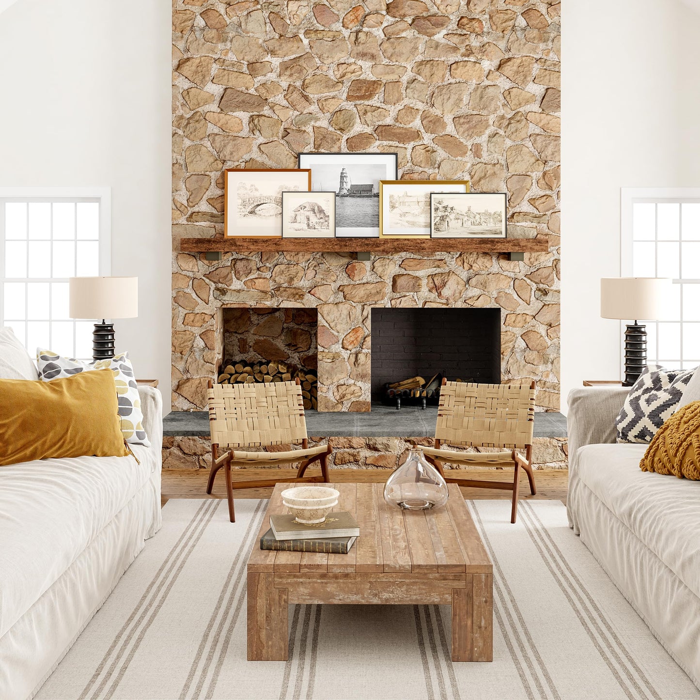 Rugs USA Hawthorn Ivory, 8'6" x 11'6", Handmade, Striped, Wool, Soft and Cozy, High Traffic, Stain Resistant, Easy Clean, Durable Area Rug for Bedroom, Living Room, Dining, Den, Foyer