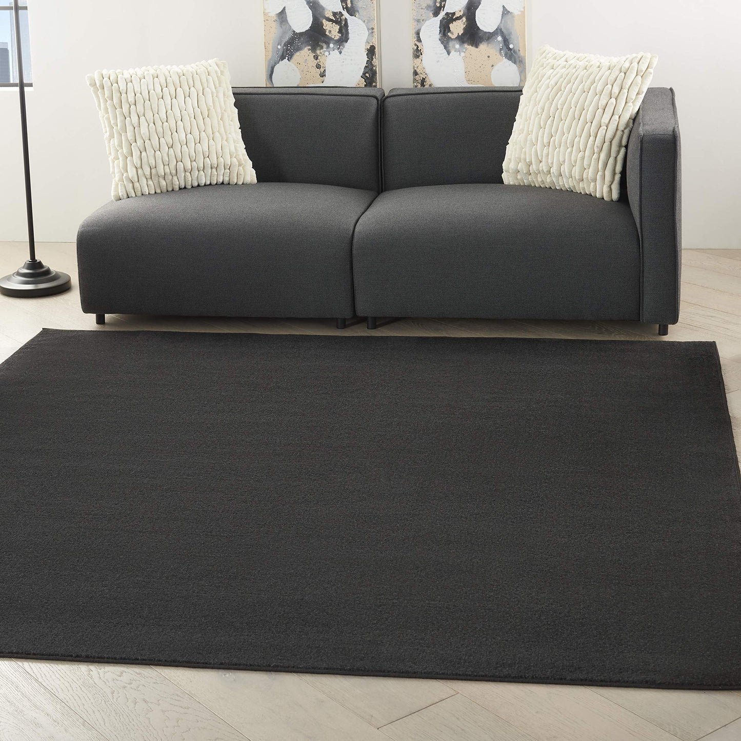 Nourison Home Nourison Essentials Black 7' x Square Area Rug - Easy Clean, Non Shedding, Bed Room, Living Room, Dining Room, Kitchen (7' x Square)