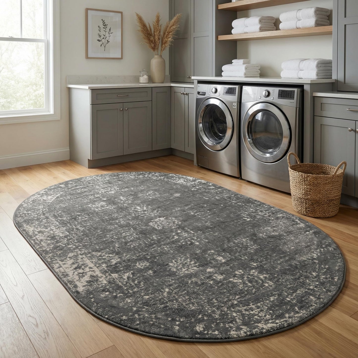 Unique Loom Sofia Collection Area Rug - Casino (4' 1" x 6' 1" Oval, Dark Gray/ Ivory)