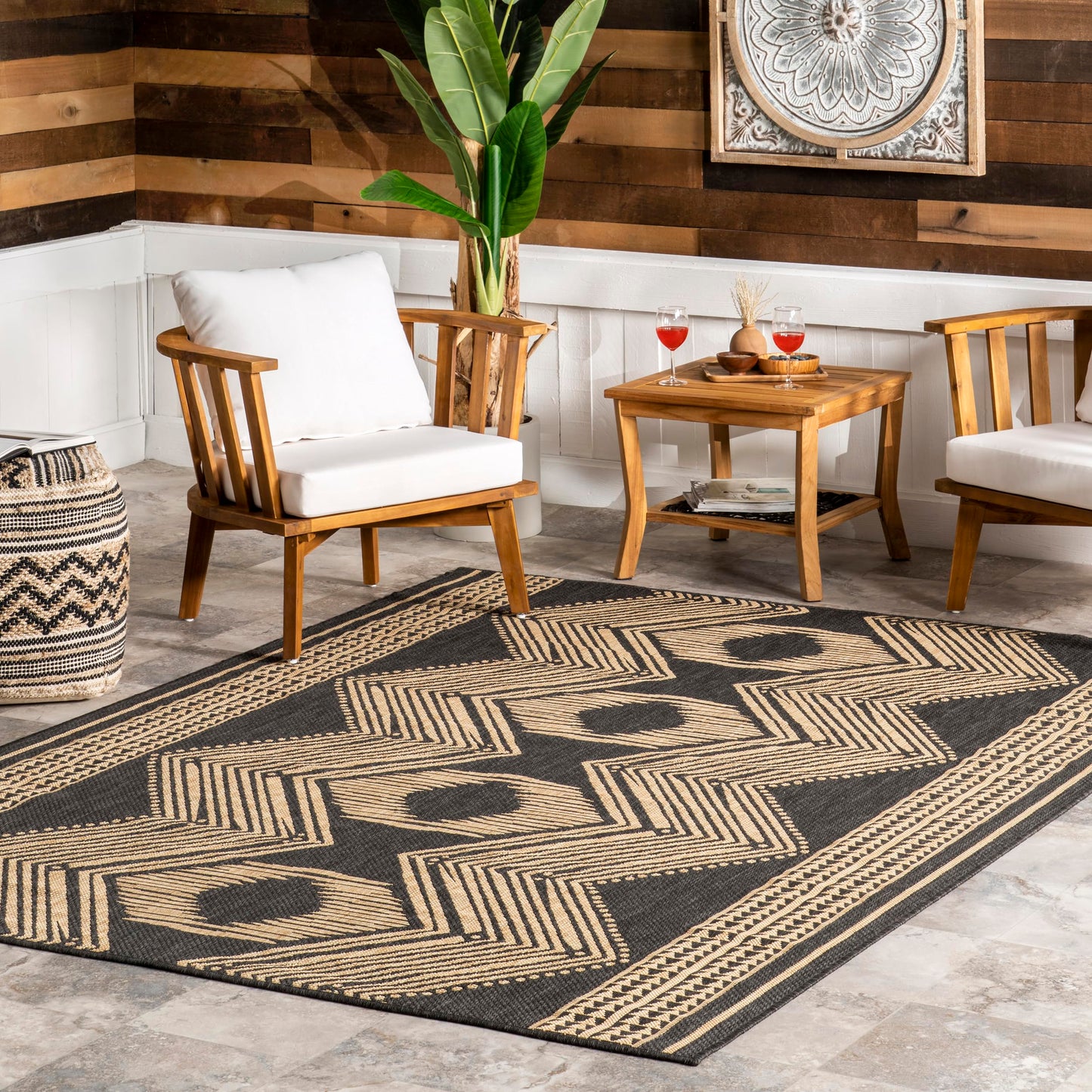 Nuloom Ranya Dark Grey/Ivory, 5' x 8', Tribal Geometric, Soft and Cozy, High Traffic, Stain Resistant, Easy Clean, Durable Area Rug for Indoor/Outdoor Patio, Deck, Porch, Garden, Courtyard