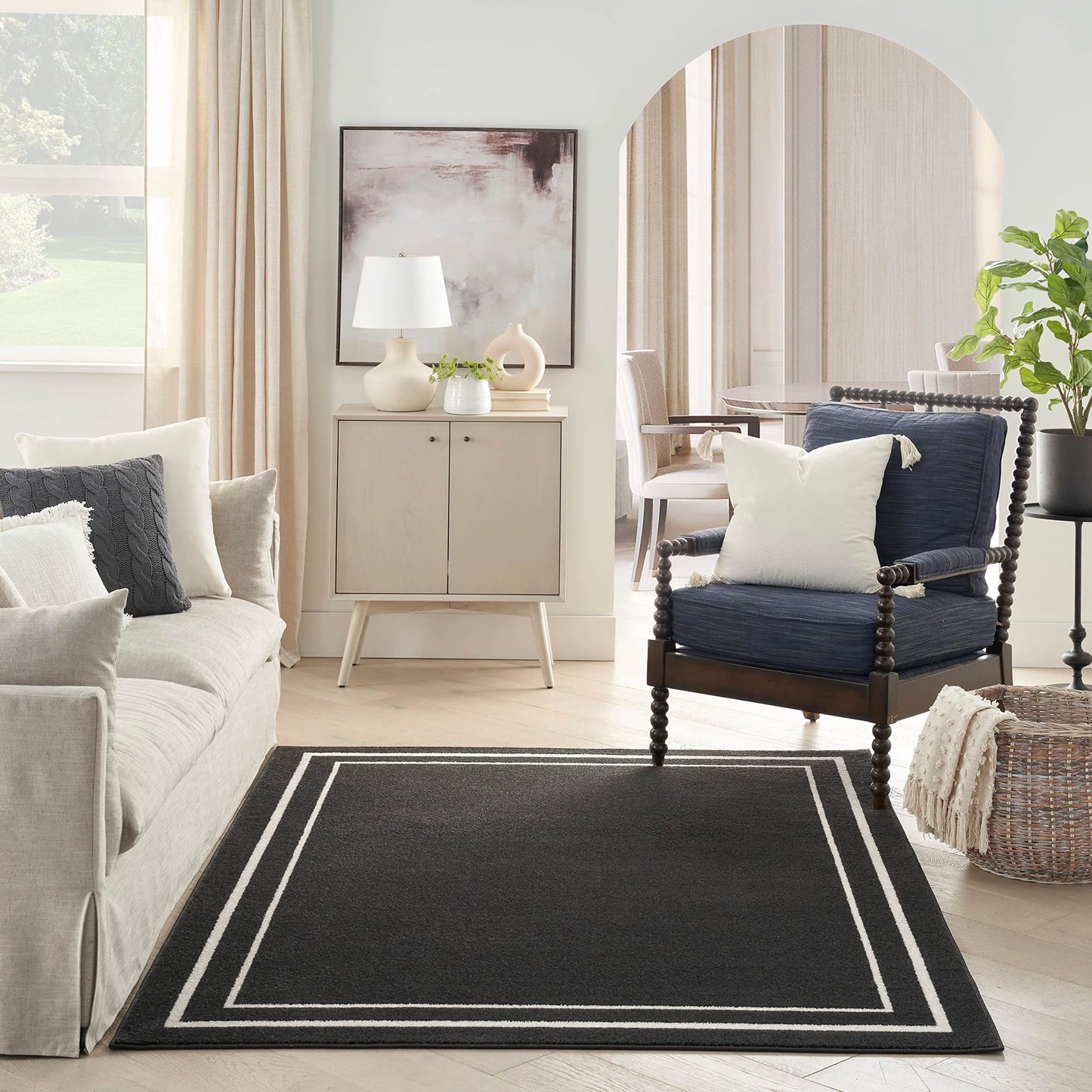 Nourison Home Nourison Essentials Black Ivory 5' x 7' Area Rug - Easy Clean, Non Shedding, Bed Room, Living Room, Dining Room, Kitchen (5' x 7')
